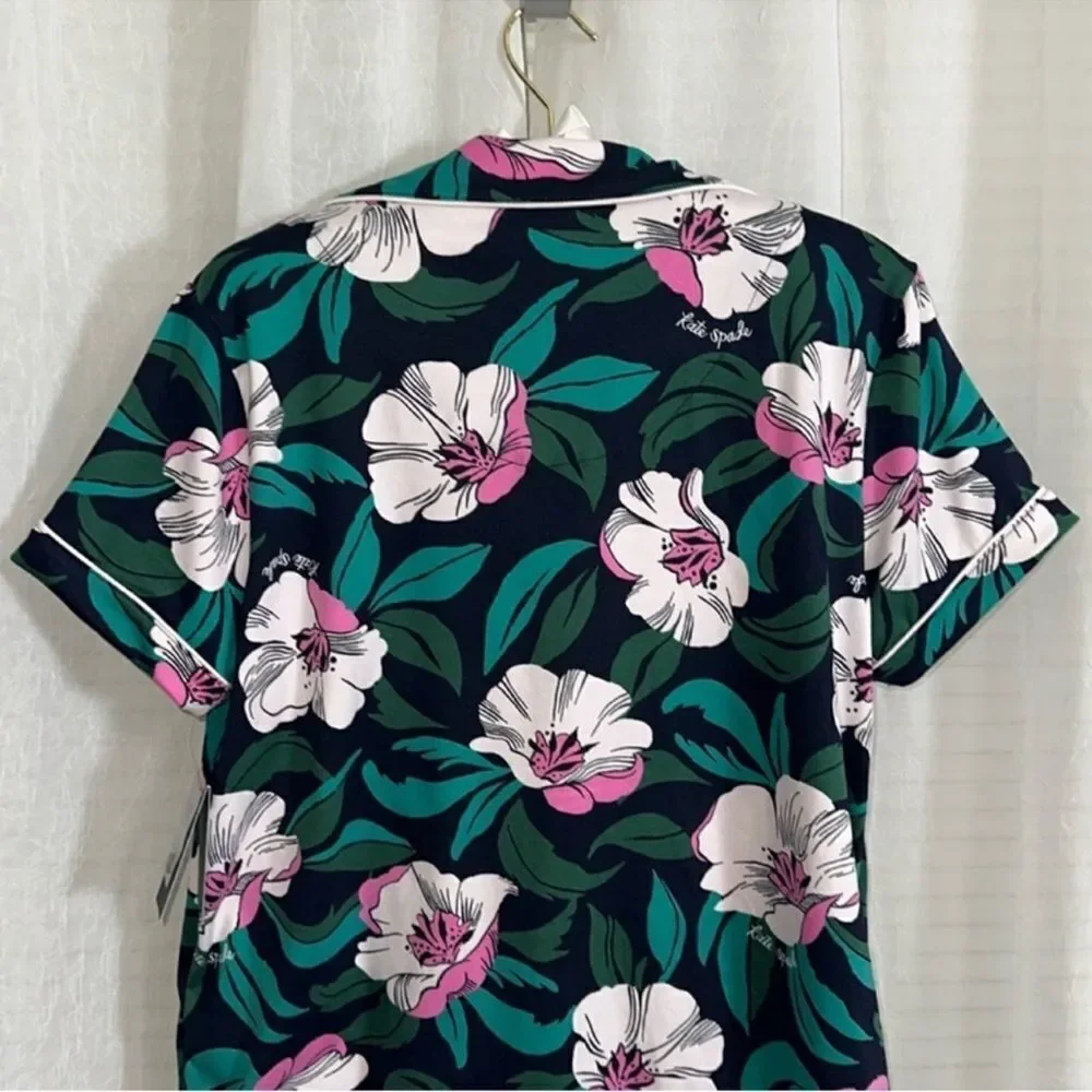 kate spade S Navy Pink White Black Floral Blossom Cozy PJ Short Sleeve & Pants